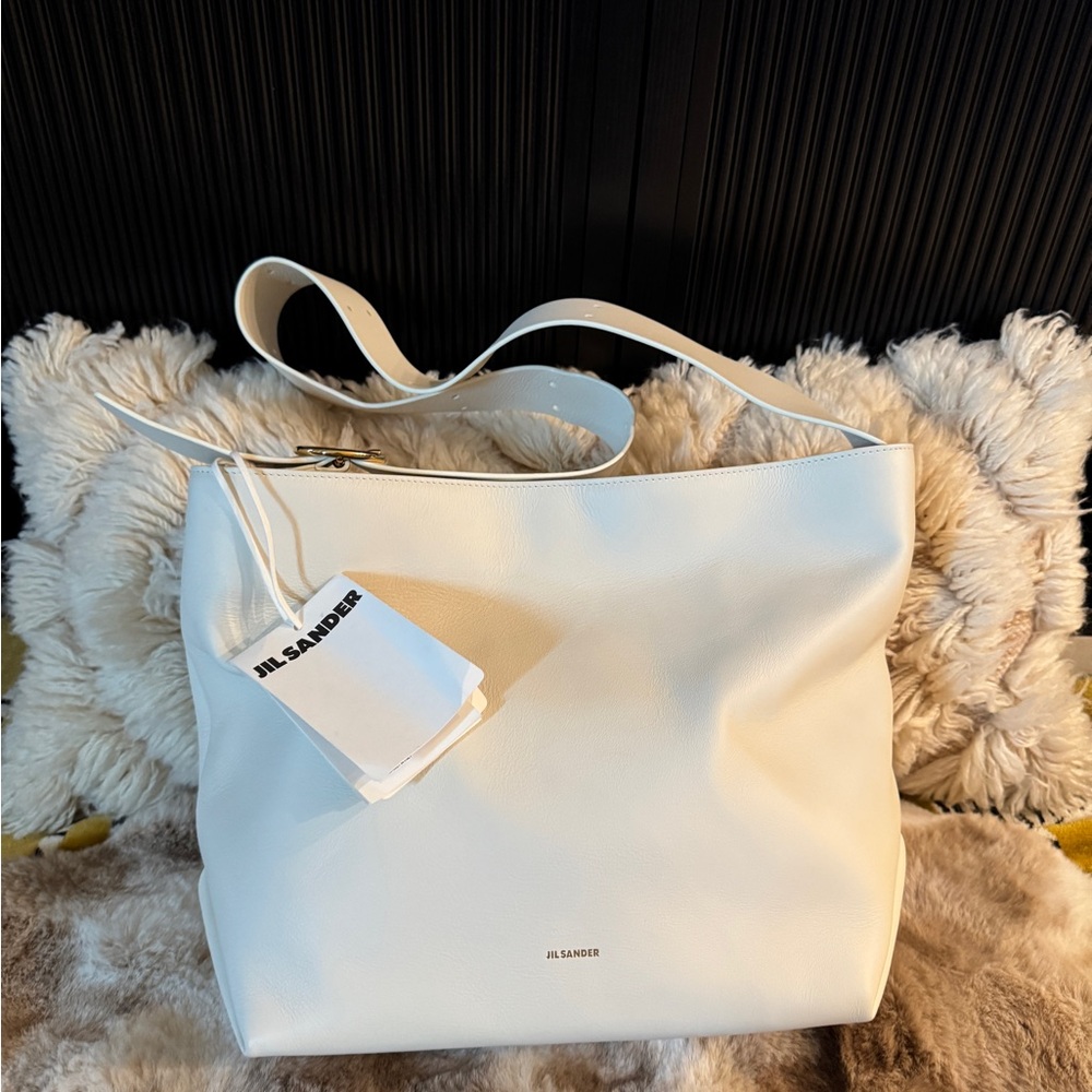 NWT $2498 Jil Sander Cream white Leather Shoulder or crossbody Bag gold